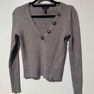 Forever 21 Gray Ribbed Long Sleeve Top
